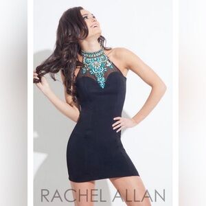 Rachel Allan Black Mini Dress with Blue Accents